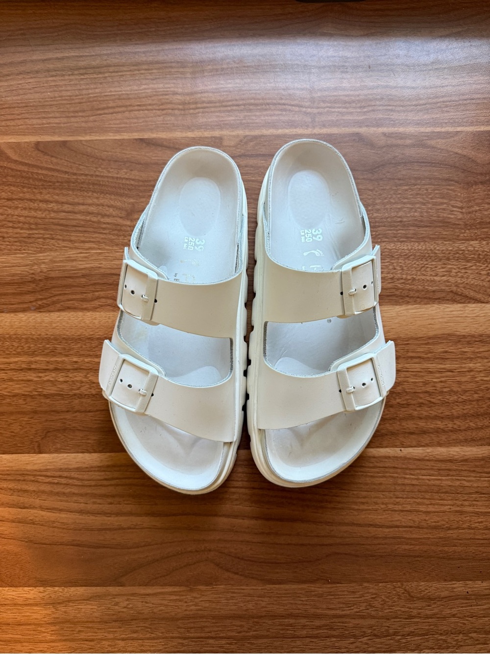 Birkenstock White Cream Two-Strap Platform Sandals